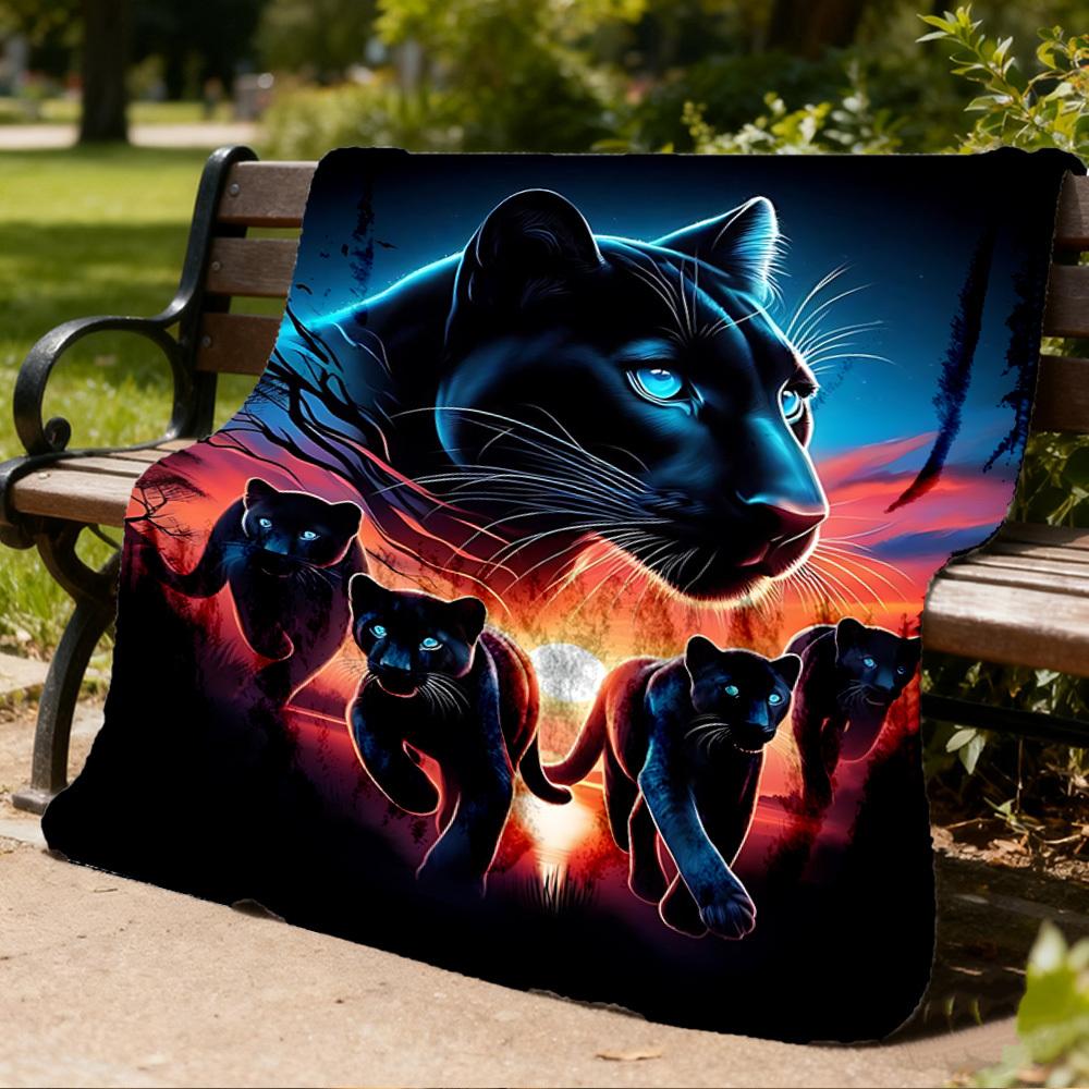 1pc Panther Family Throw Blanket Polyester Fiber, Lightweight Flannel, Soft & Warm, All Season Use for Outdoor, Camping