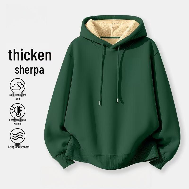 Retro Lambswool Hooded Sweatshirt: Solid Color, Warm, Plus Velvet, Casual Men's Jacket for Autumn & Winter