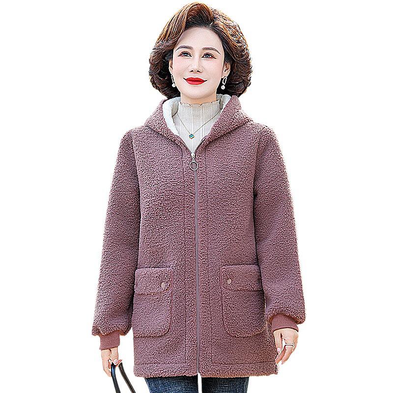 Velvet Thickened Lambswool Coat for Mothers - Warm Autumn/Winter Outerwear for Middle-Aged & Elderly Women