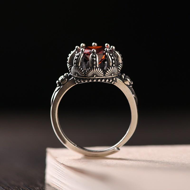 Adjustable Crown Ring Women Men Vintage Style Sterling Open Band Geometric Jewelry