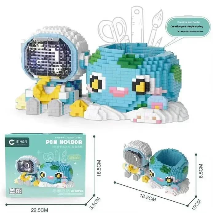 Earth Moon Astronaut Pen Holder Small Particles Assembled Building Blocks Children Toy Gift