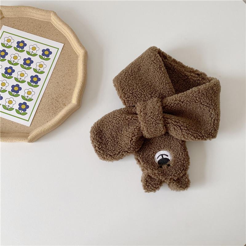 Autumn and Winter Warm Baby Boy and Girl Cross Windproof Gloves Scarf Sherpa Cute Cartoon Children's Kit Plush