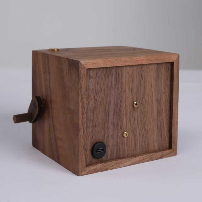 Portable Wooden Hand Cranked Music Box Featuring 16 Photo Rotation and Glowing Light for Wedding Event
