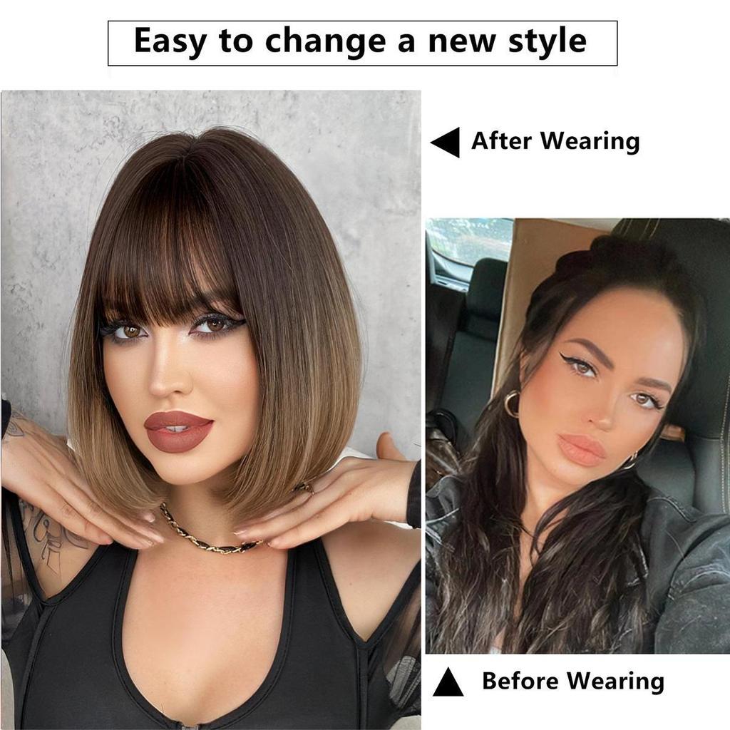 Women's 30cm Hair Simulation Hair Short Hair Short Straight Hair Rose Hair Net Headwear Full Head Cover Natural Real Wig