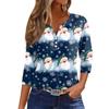 Women's T Shirt Tee Christmas Printed Button 3/4 Sleeve Tunic Daily Weekend Fashion Basic V- Neck Regular Top
