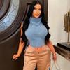 Womens Denim Vest With Stand Collar Tie Detail Casual Streetwear Short Crop Top