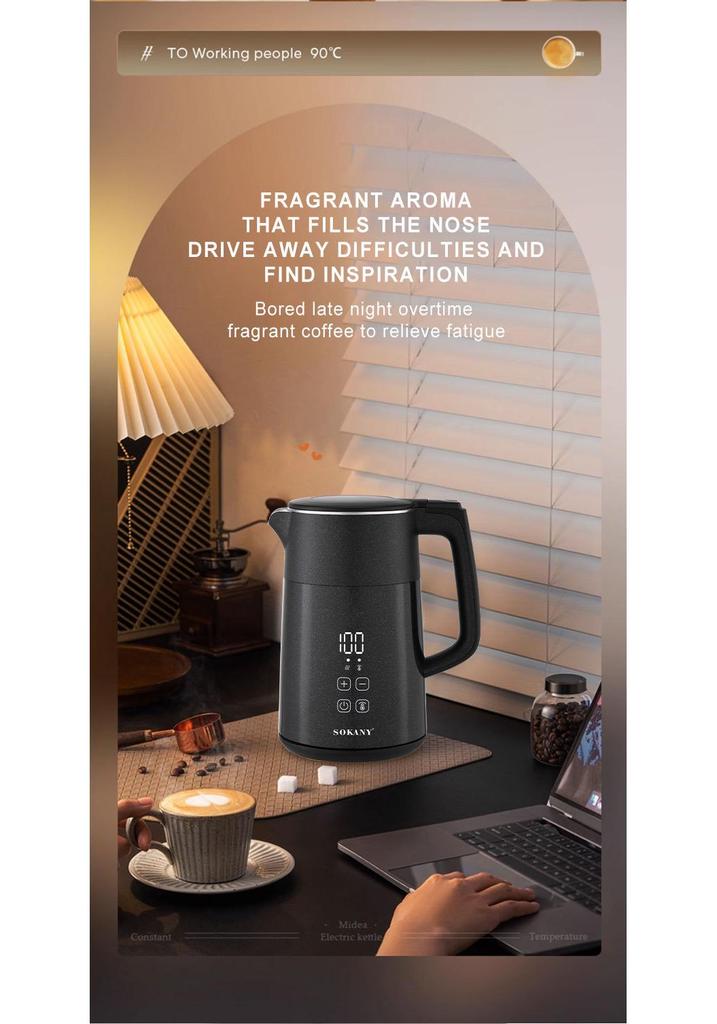 European Standard 2200W Electric Kettle, 1.7L Capacity, Touch Screen, 304 Stainless Steel, Rapid Heating.