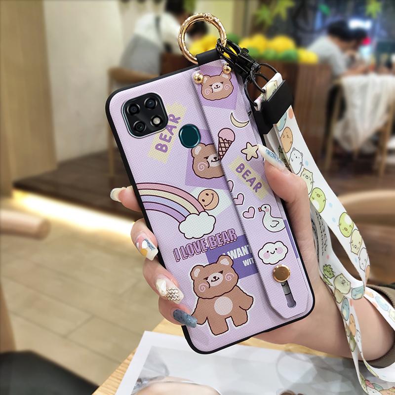 Lanyard Anti-knock Phone Case For ZTE Blade 20 Wristband Kickstand Shockproof Wrist Strap Cute Cartoon Protective Ring
