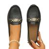 Women's Wide Width Metallic Buckle Flats - Round Toe Comfort Loafers for Spring/Fall, Simple Casual Shoes for Mature Women