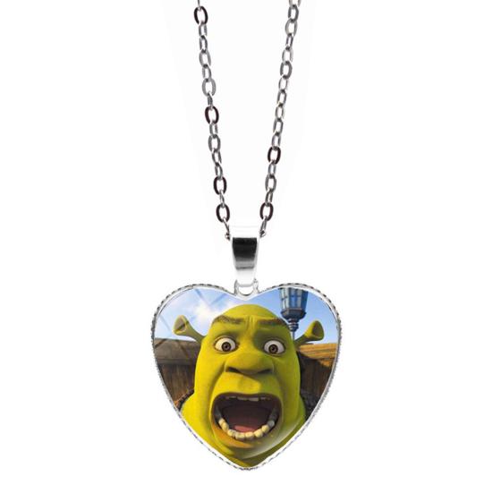 Pendant Necklace Heart Cartoon Shrek Pattern Jewelry Bright Luster Adjustable Necklace for Birthday