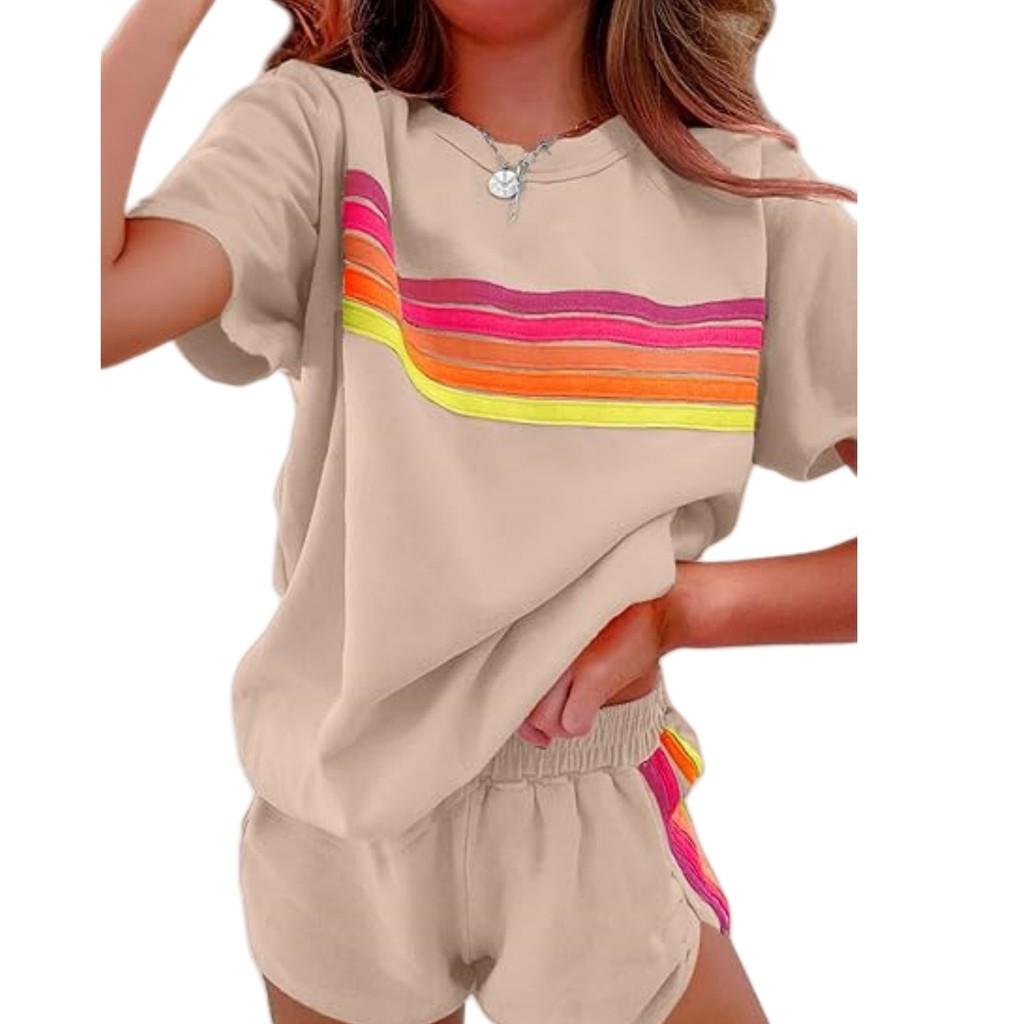 Minimalist Female Lounge Set With Color Blocking Polyester Blend For Casual Wear