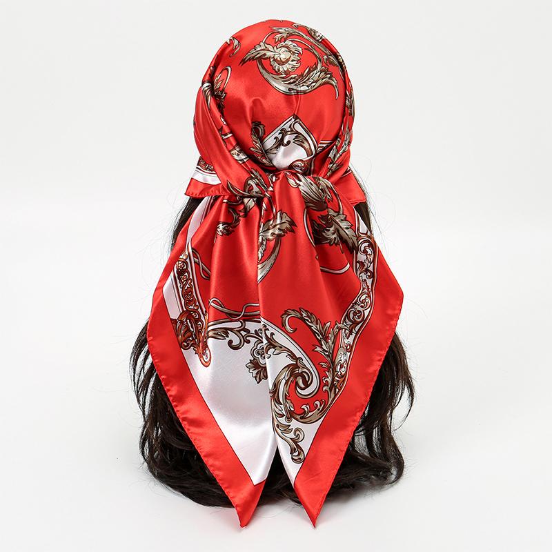 90cm Solid Colors Neckerchief Hijab Scarf For Women Silk Satin Headband Hair Scarves Female Square Shawls Ladies Head Bandana