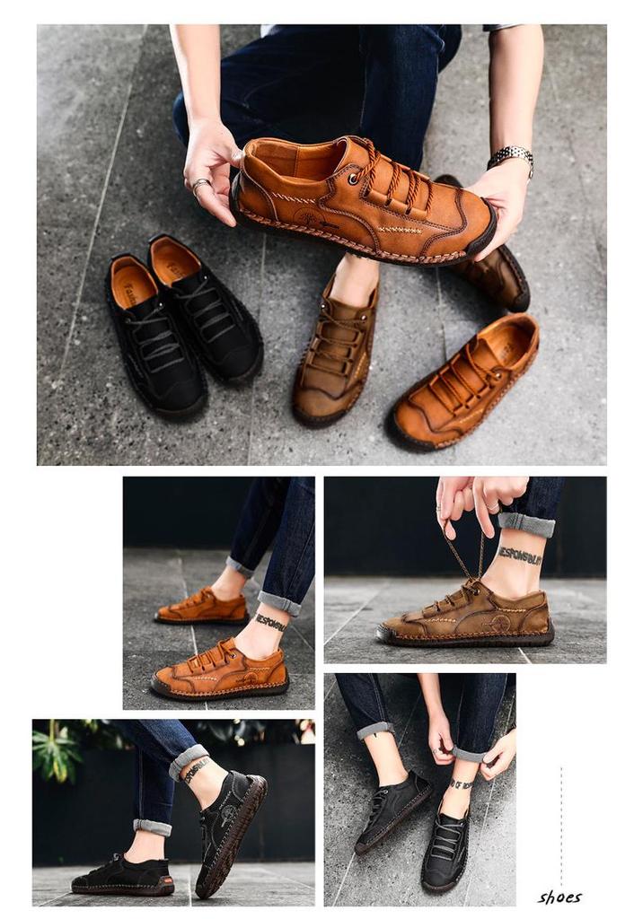 Hot Selling Men's Casual Leather Shoes - New Spring 2020, British Style, Versatile Low-Top Handmade Youth Footwear