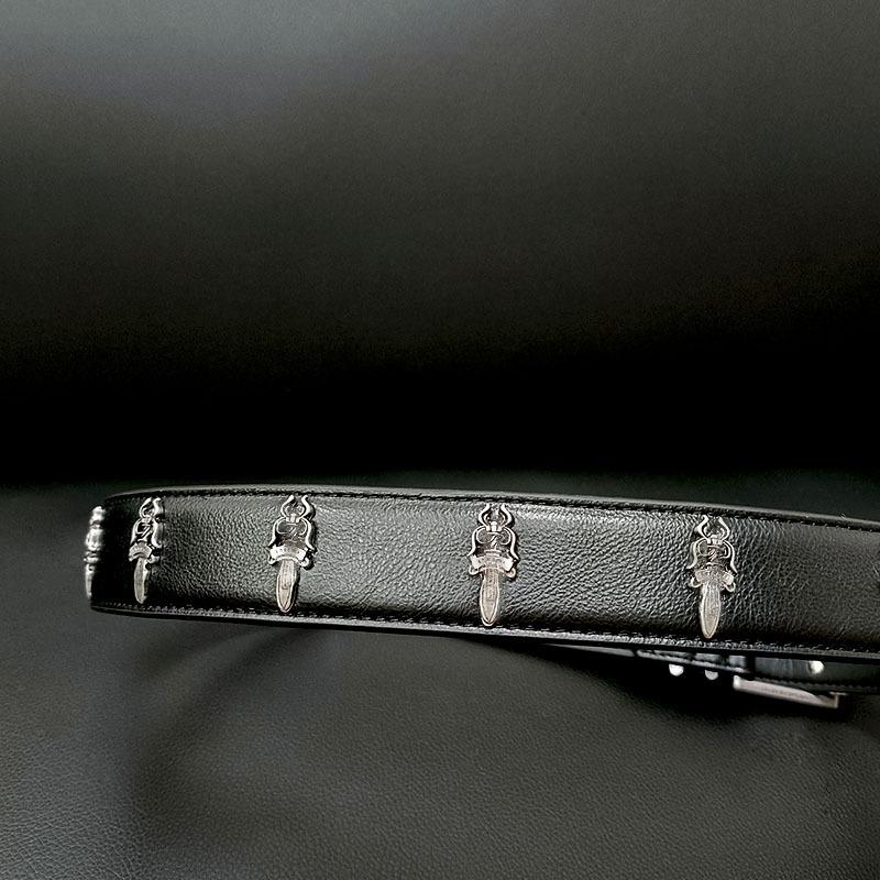 

C Первый слой коровьей кожи Гравированный ролик Ручная работа 925 стерлинговое серебро Полный Святой Меч Ретро Панк Ремень на талию 108 чёрный