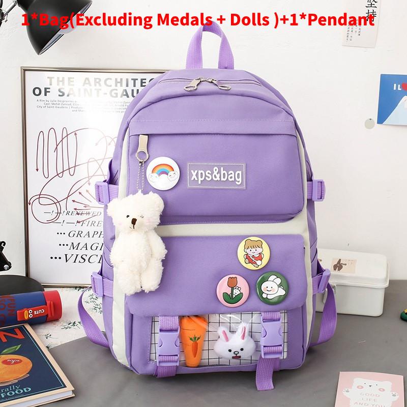 Bag Xps Letter Print Backpack With Pendant Large Capacity Schoolbag Kids Gift