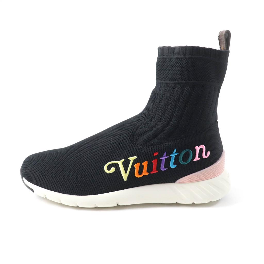 Great LOUIS VUITTON Sneakers Logo Socks Black Women 37.5 Used