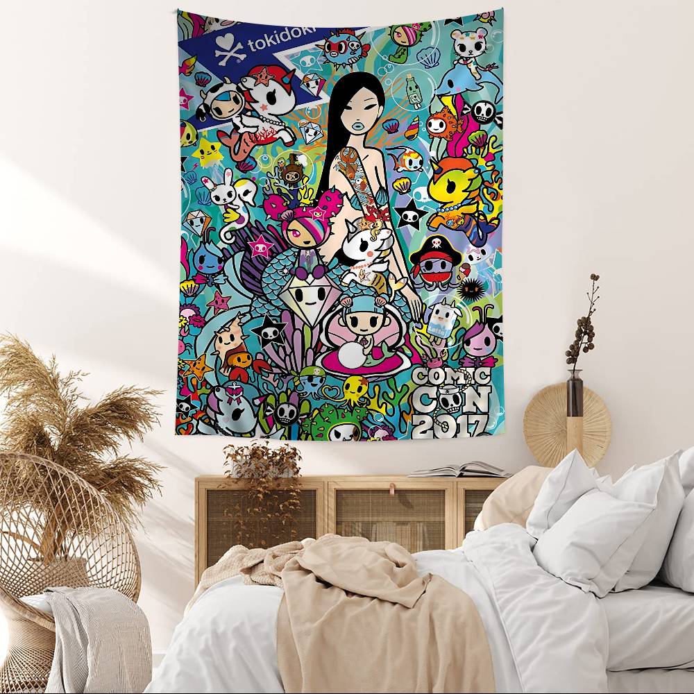Japan Anime TTokidokiS Printed Large Wall Tapestry Hanging Tarot Hippie Wall Rugs Dorm Home Decor
