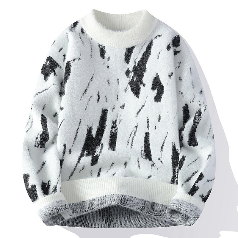 

Мужской свитер из норкового бархата - Модный теплый вязаный базовый слой 2XL белый