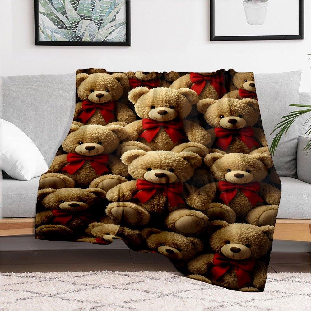 """Entzückende Teddybären mit roten Schleifen - Perfekt als Geschenke!""""""Decke Flanell Überwurfdecke für Sofa, Bett, Reisen, Camping, Büro, Couch, Stuhl,"""