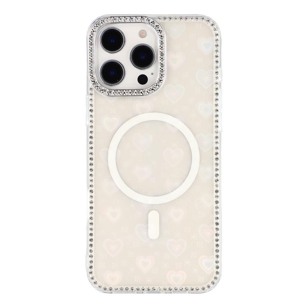 For iPhone 16 Pro Max Case Compatible with MagSafe Rhinestone Edge Glitter Back TPU + PC IMD Phone Cover