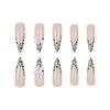 Leopard Print Rhinestone Bow Wearable False Nails - 24 Long French Tips