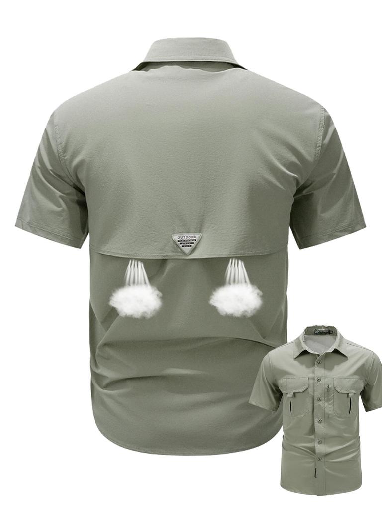 Herren Schnelltrocknendes Sommer Stretchhemd – Atmungsaktive Kurzarm-Arbeitskleidung mit mehreren Taschen
