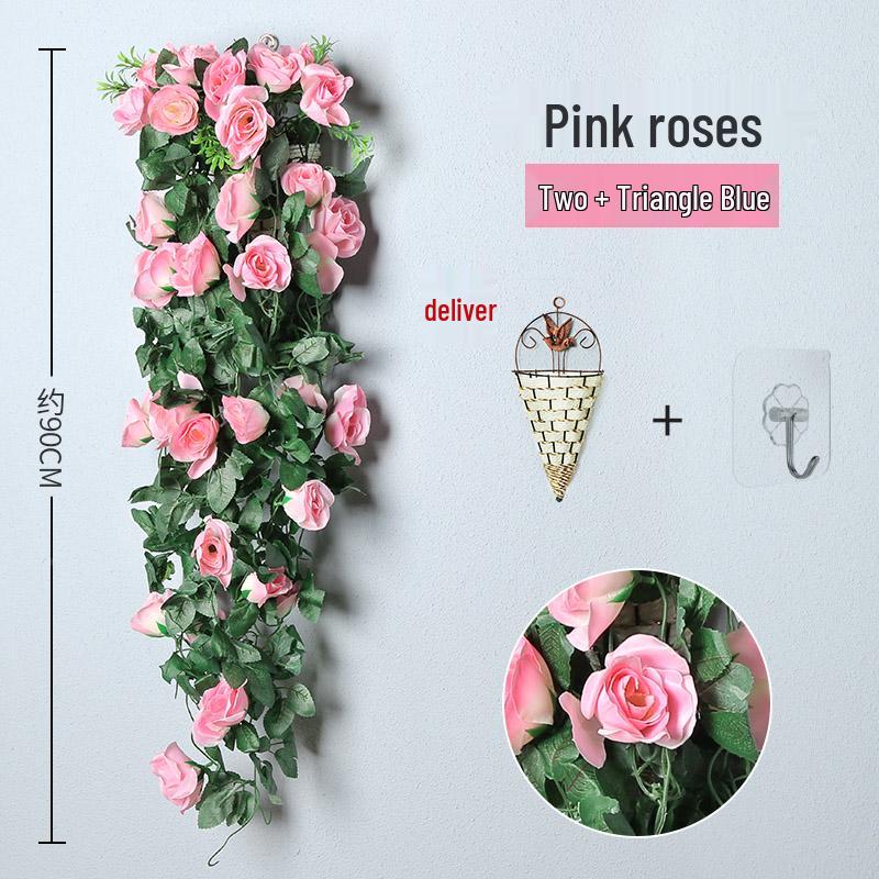 Decorazione con Rampicante di Rose da Appendere a Parete per Interni - Cesto di Fiori Artificiali per Soggiorno