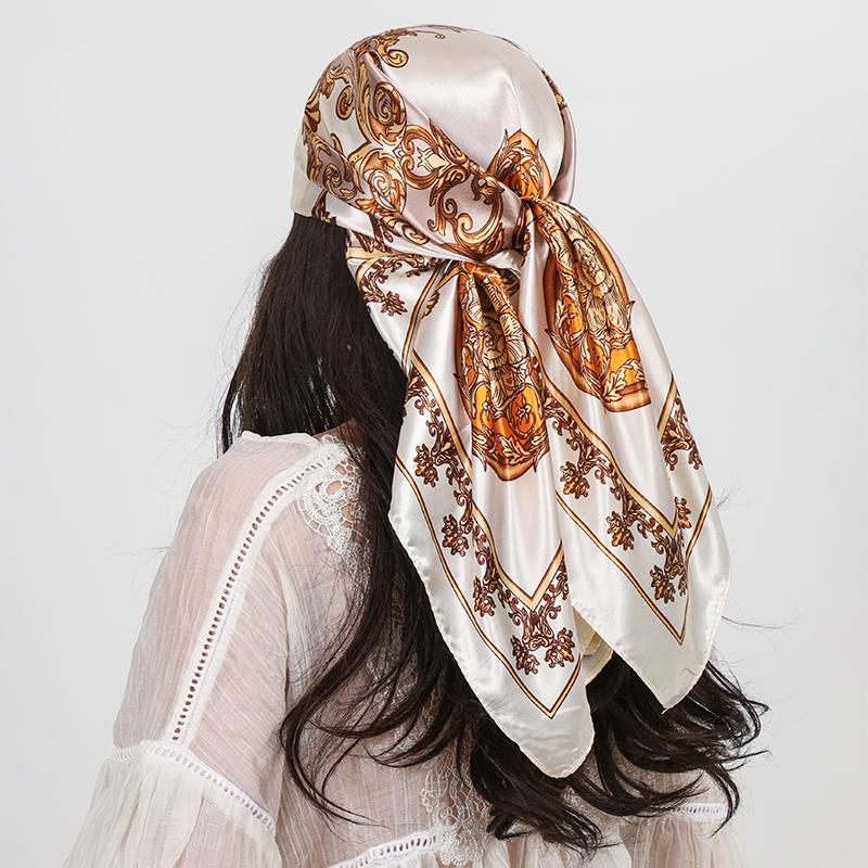 90cm Leopardenmuster Quadratisches Seidentuch Damen Luxus Großer Schal Halstuch Stirnband Damen Kettendruck Hijab Schals Bandana