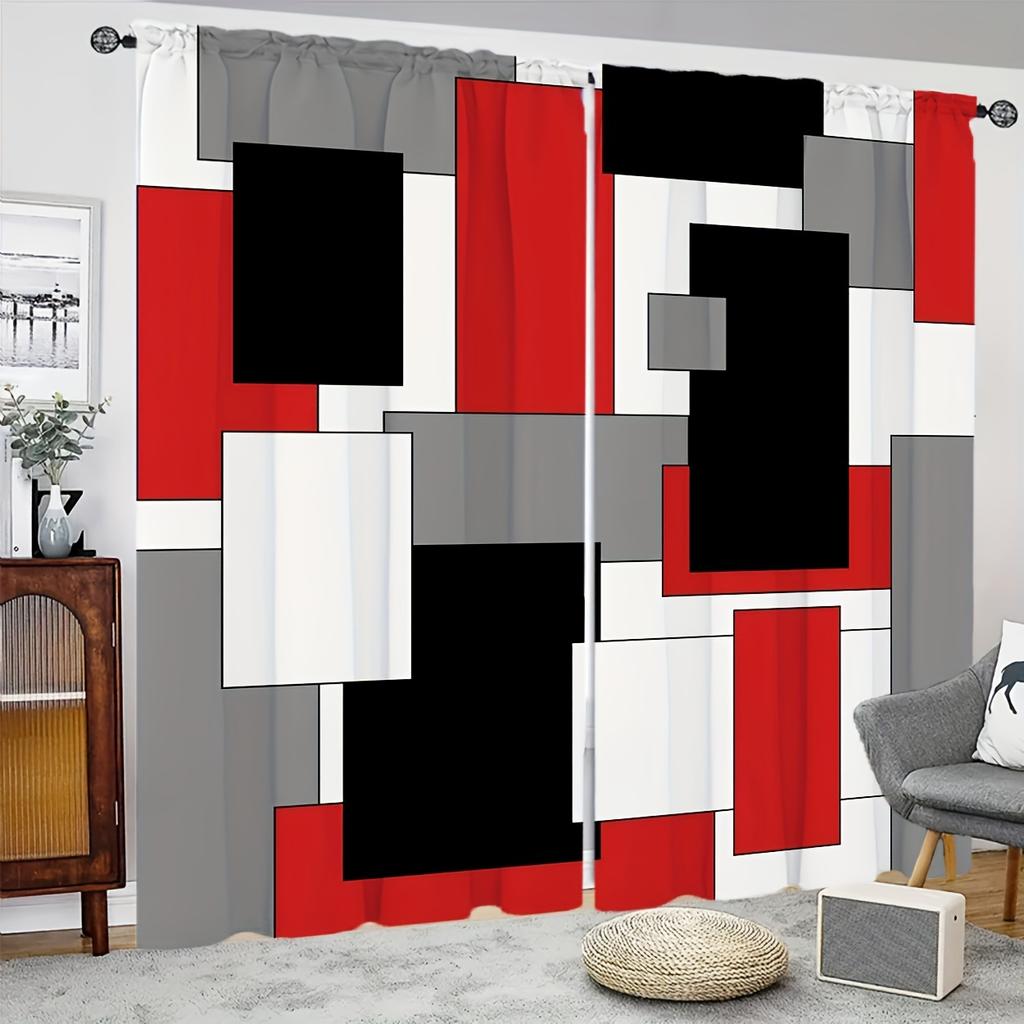 2pcs Geometric Pattern Curtains   Rod Pocket Decorative Window Drapes   Window Treatments For Bedroom Living Room Study   Home Deco