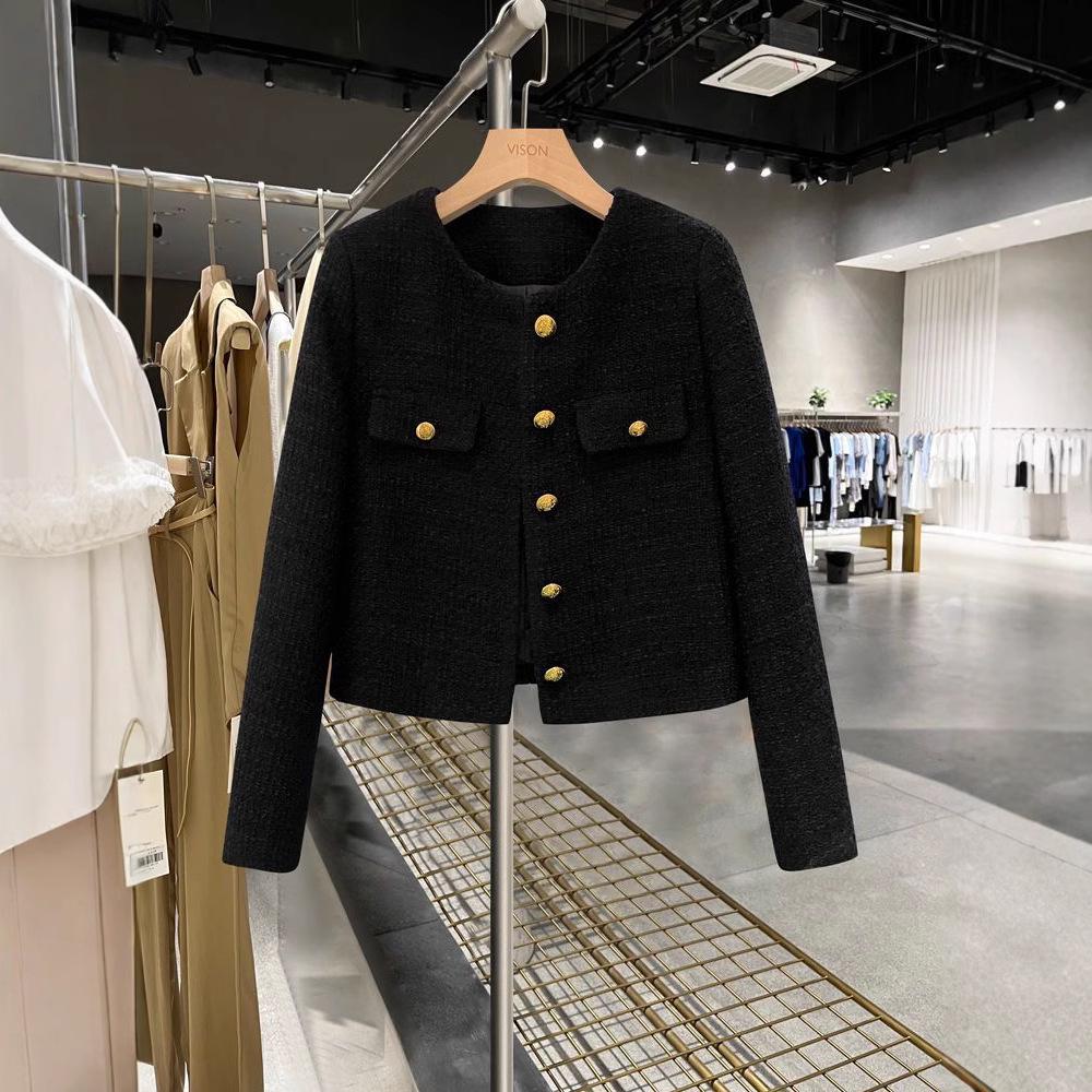 2024 High-End French Tweed Round-Neck Short Jacket with Black Velvet Lining