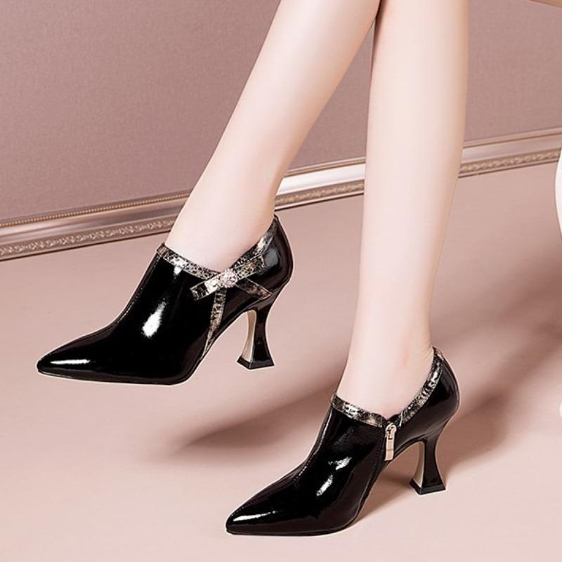 

2026 NEW Fashion Spring Shoes,Women Pumps,High Heels,Patent Leather,Pointed Toe,Bowtie,Side Zip,Female Footware,Black,Green 40