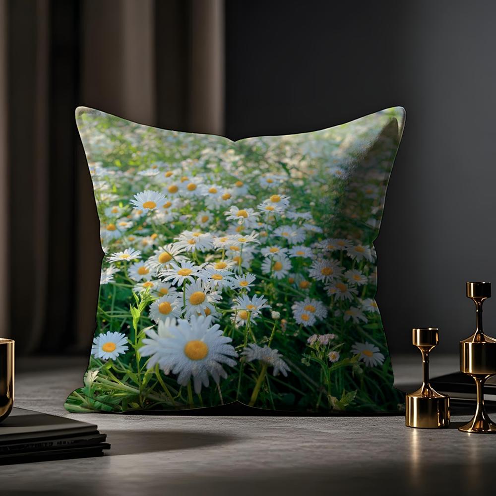 Fashion Daisy Cushion Cover Anti-dustmite Pillowcase Invisible Zipper Silky Short Plush Sofa Cushion Cover