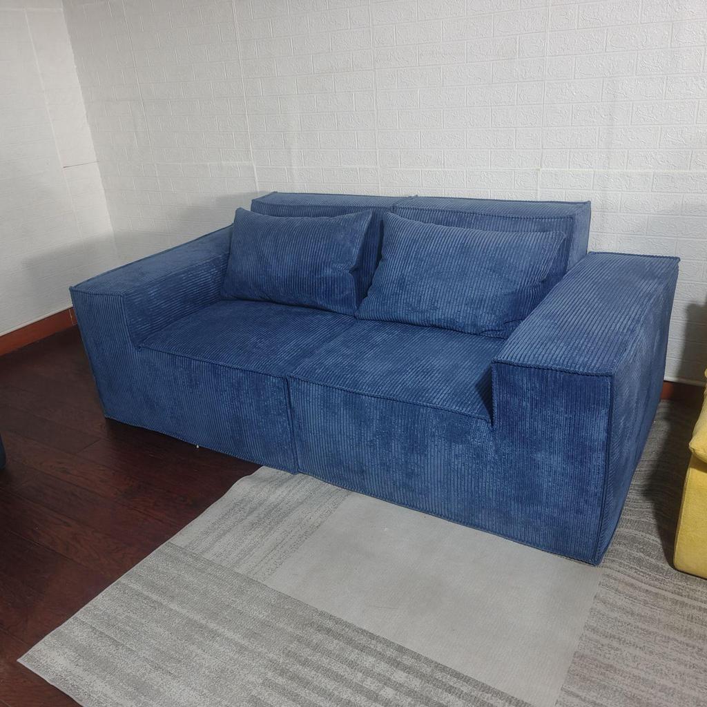 Retro Corduroy Fabric Sofa with Pure Sponge Tofu Block Design