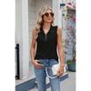 Chaleco Camiseta sin Mangas Holgado de Solapa con Cremallera para Mujer Primavera y Verano Nuevo Color Sólido