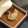 Design Sense Compilation Gold Kitten Brooch Cute Versatile Delicate Diamond-Encrusted Animal Pet Cat Pin Women'S