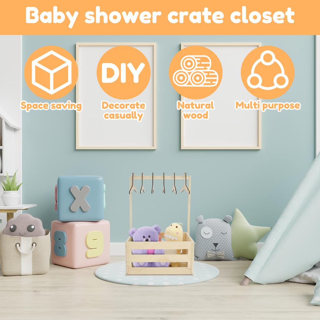 Wooden Baby Shower Crate Closet Sturdy DIY Baby Storage Crate Hamper Basket for New Parent Baby Shower Gift Crate with Handle