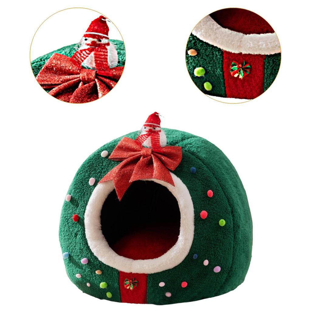 Plush Christmas Cat House Cozy Cave Bed Enclosed Tent for Indoor Cats Pet Gift Bedding for Winter Holidays