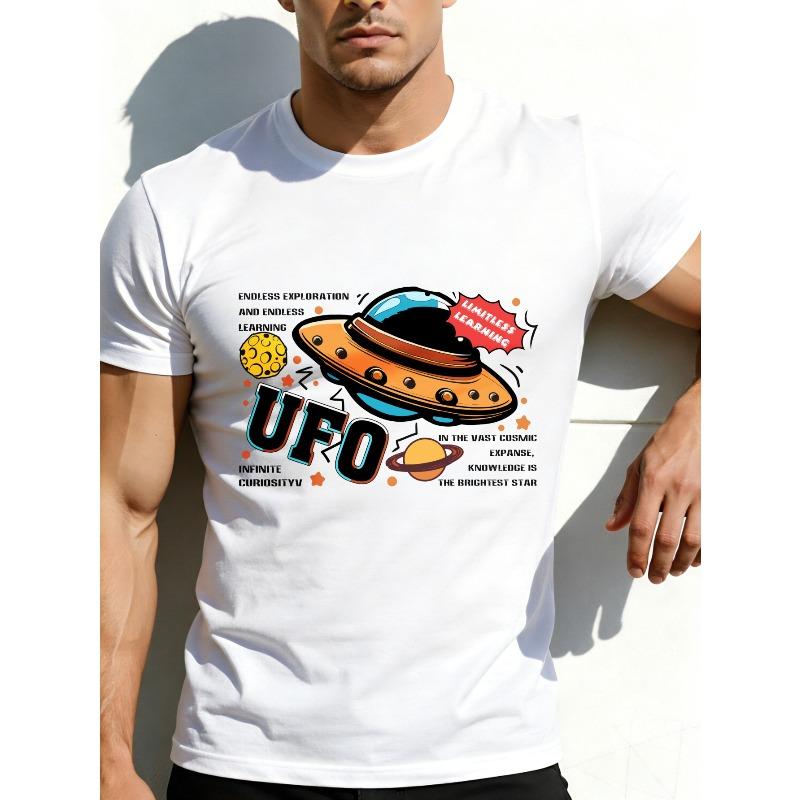 

European sizes Casual Style Men S T-Shirt UFO Space Exploration Design Summer Wear Gift for Space Enthusiasts S белый
