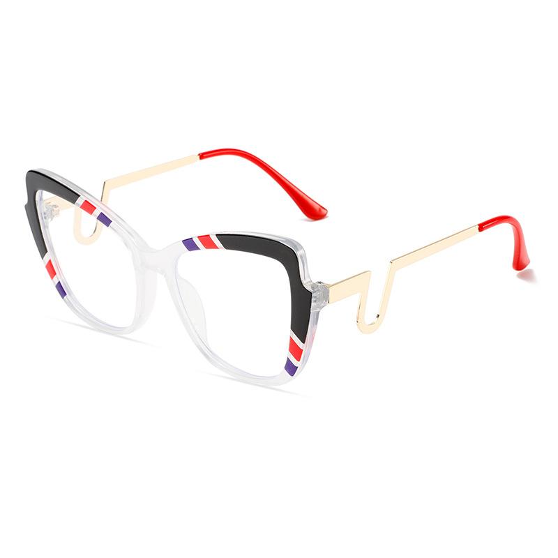 New Striped Color Blocking Anti Blue Light Glasses Butterfly Glasses Metal Frame Curved and Fashionable Eyes and Legs