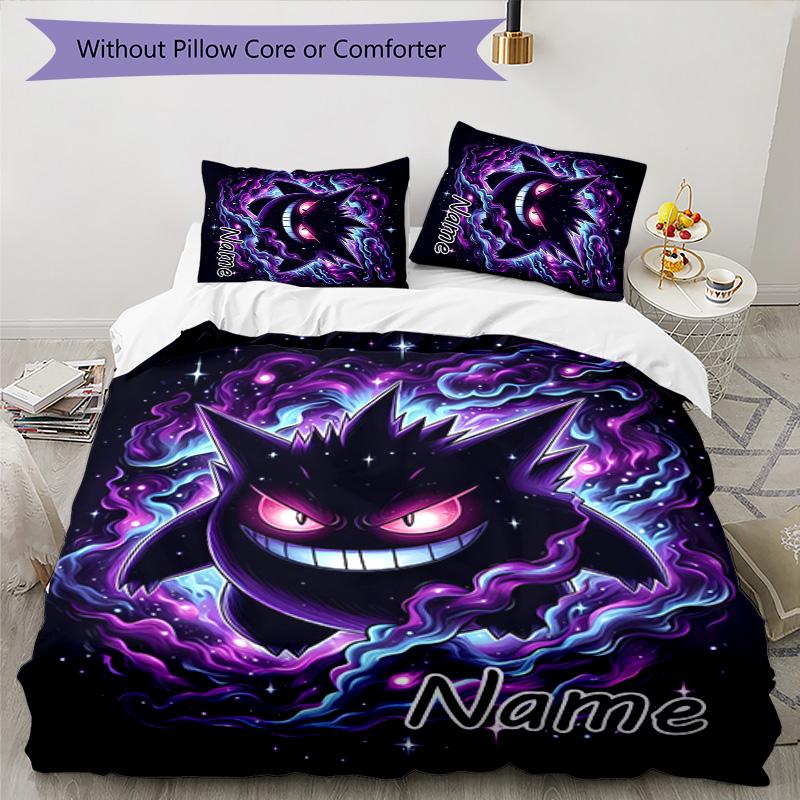 3pcs Gengar1 Cover Set - Personalized Name, HD Printed Bedding with 1 Cover and 2 Pillowcases - Perfect for Home Decor, Easy Care