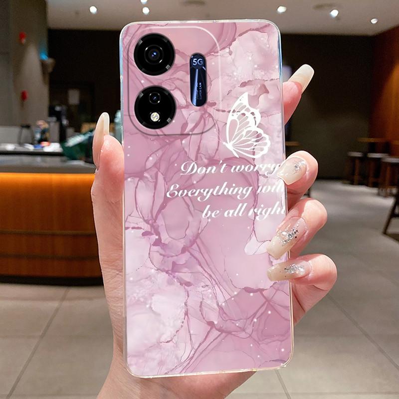 Für Itel P55 5G Hülle Ite Power 55 5G Handyhülle Blume Schmetterling Dünne Hüllen P661N P665L Capa Transparent Weiches Silikon TPU Cover