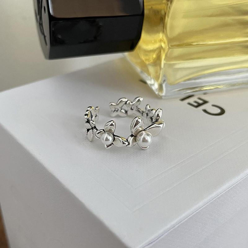 Highend Korean Style Pearl Ring For Women In 925 Silver With Adjustable And Design Geometric