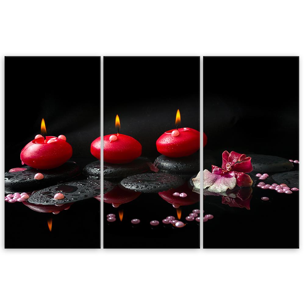 Three Piece Picture Canvas Print Stones Zen Spa Candles