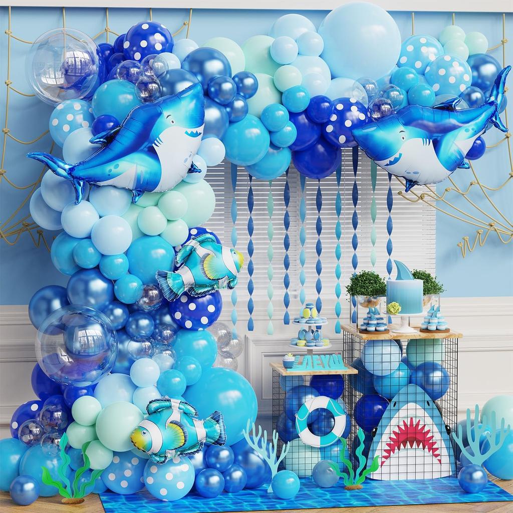 Bruiloft Verjaardag Babyborrel Geslachtsonthulling Decoraties Stofblauw Wit Ballonnenboog Slingerset