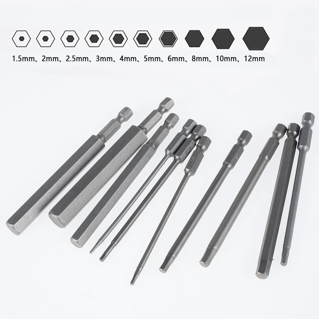 S2 Steel Hexagon Head Allen Wrench Electric Drill Bit Set 1/4 Inch Electric Multifunctional Screwdriver Bit Magnetic Tip