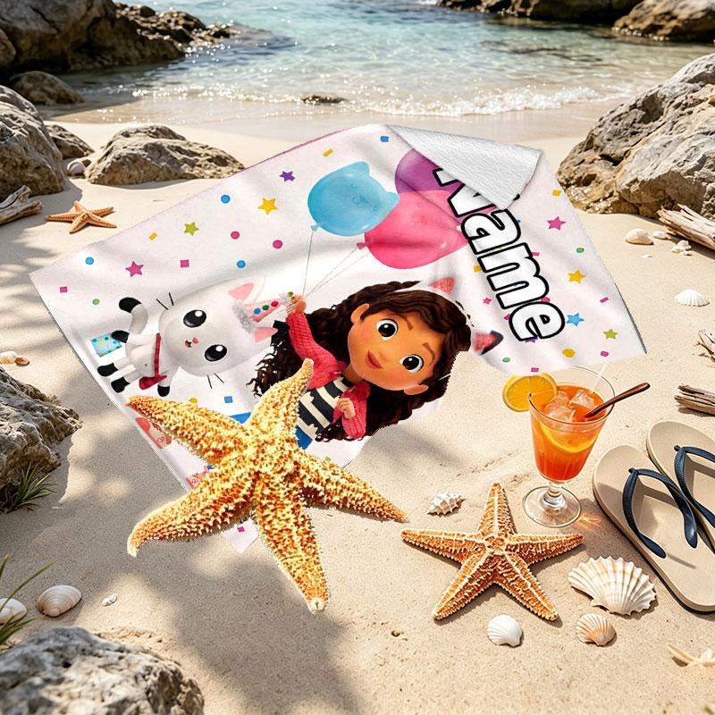 Custom Name Personalized Gabby's Dollhouse Print Beach Towel, for Trip Camping Beach Party Home Decor, Birthday Gift for Family & Friends