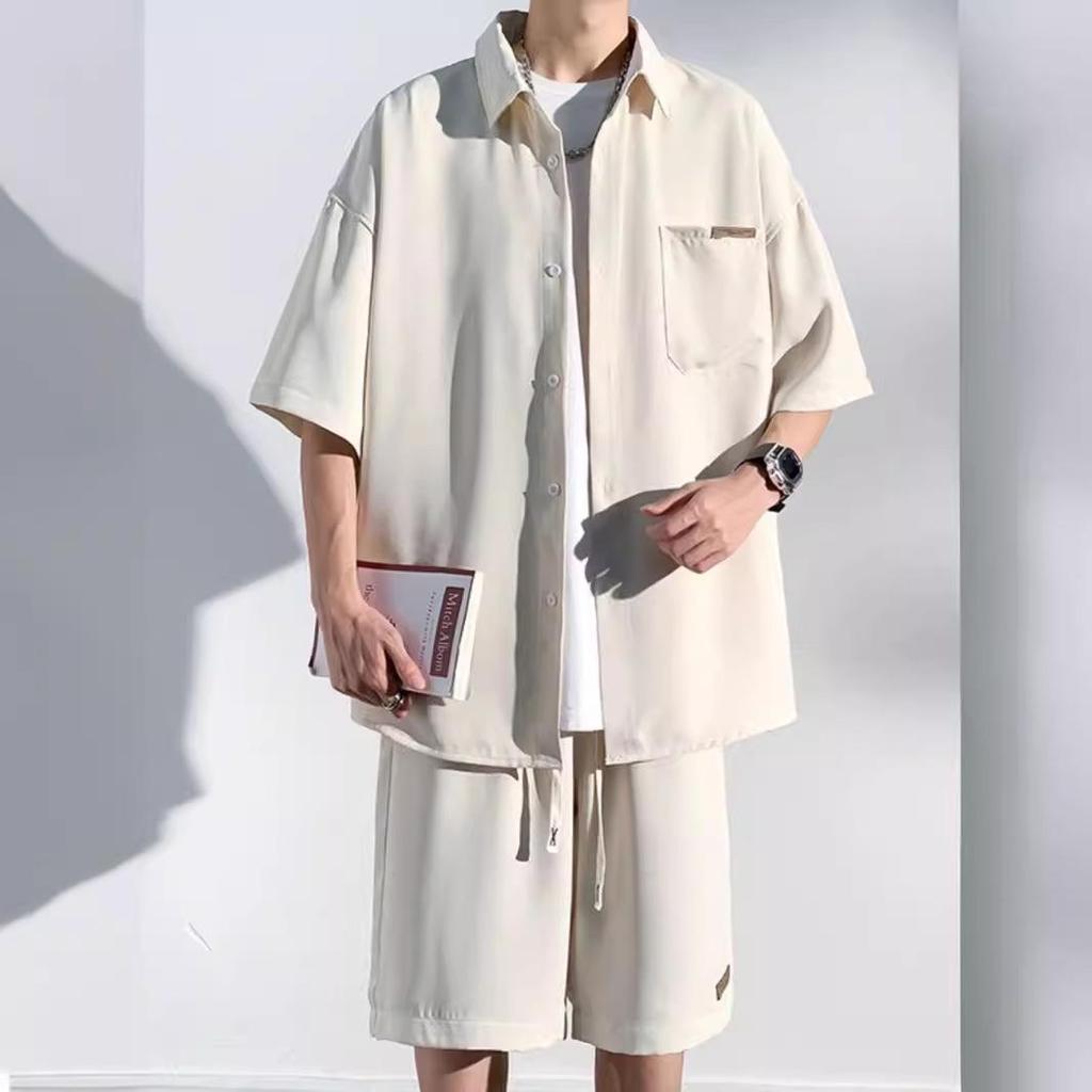 Men's Ice Silk Breathable Short Sleeve Shirt & Shorts Set - Versatile Summer Sports Casual Wear