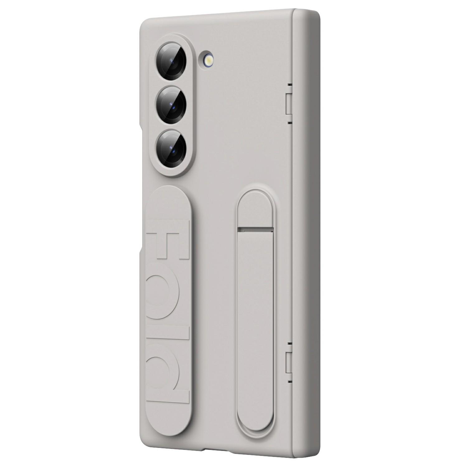 

For Samsung Galaxy Z Fold6 5G Case with Tempered Glass Film Silicone Wristband Kickstand PC Phone Cover Gold