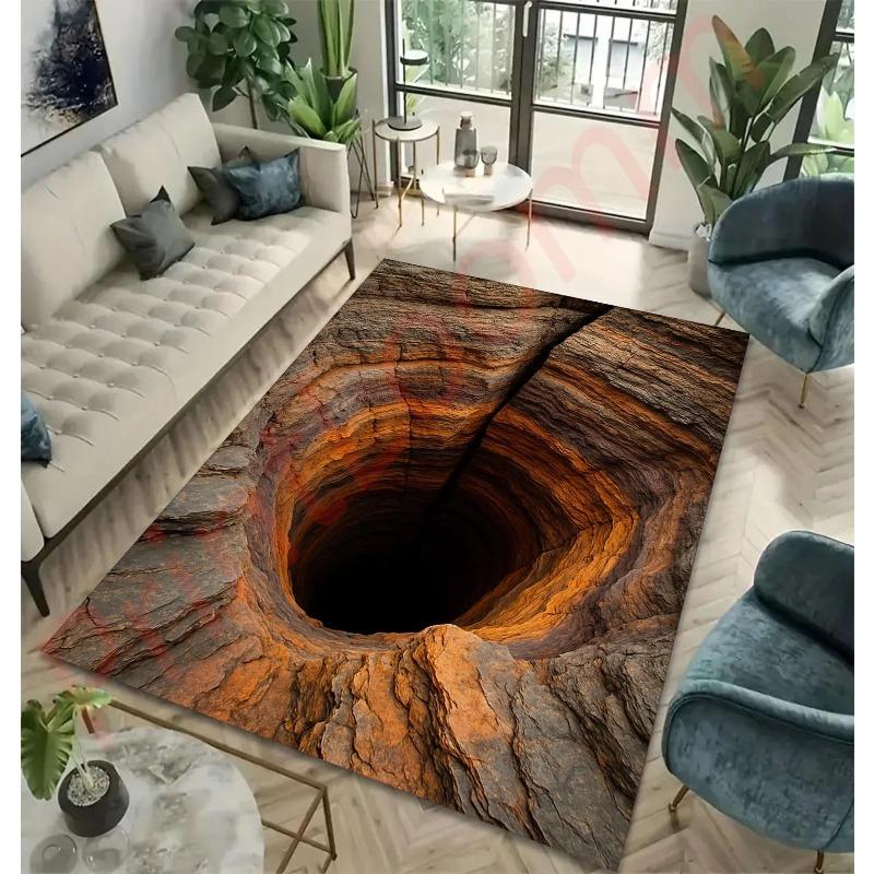 3D Hole Illusion Rug Realistic Cave Floor Rug Unique Optical Illusion Rug for Living Room Fun Novelty Home Decor Popular Rug