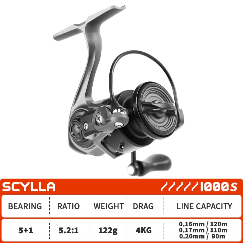 Mavllos SCYLLA II 122g Lightweight Spinning Reel Carbon Gear 4kg Drag 1000 1000S Sizes Dedicated To Micro Trout and Bass Finesse Frame, 5.21 Ratio,